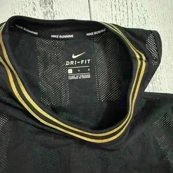 EUC Nike Dri Fit Activewear Tank Top L Black Mesh Nylon Swoosh Logo Round Hem - Picture 6 of 8